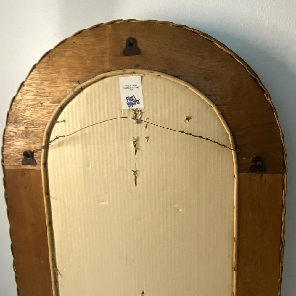 Vtg 80s Pier 1 Imports Rattan Boho Braided Arched Wall Mirror 2 tone wicker.